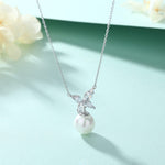 Four Leaf Clover Zircon Silver Pearl Pendant