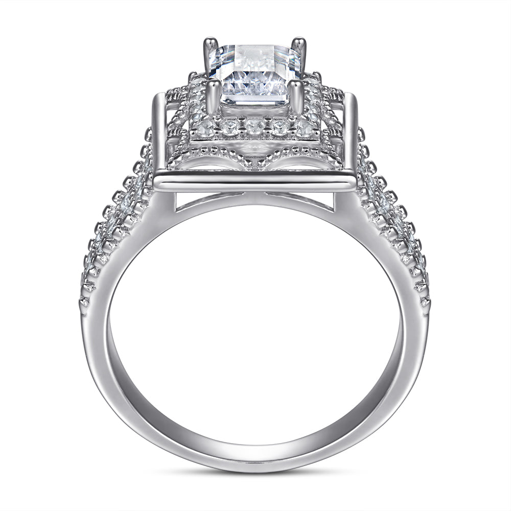 Emerald cut solitaire zircon ring