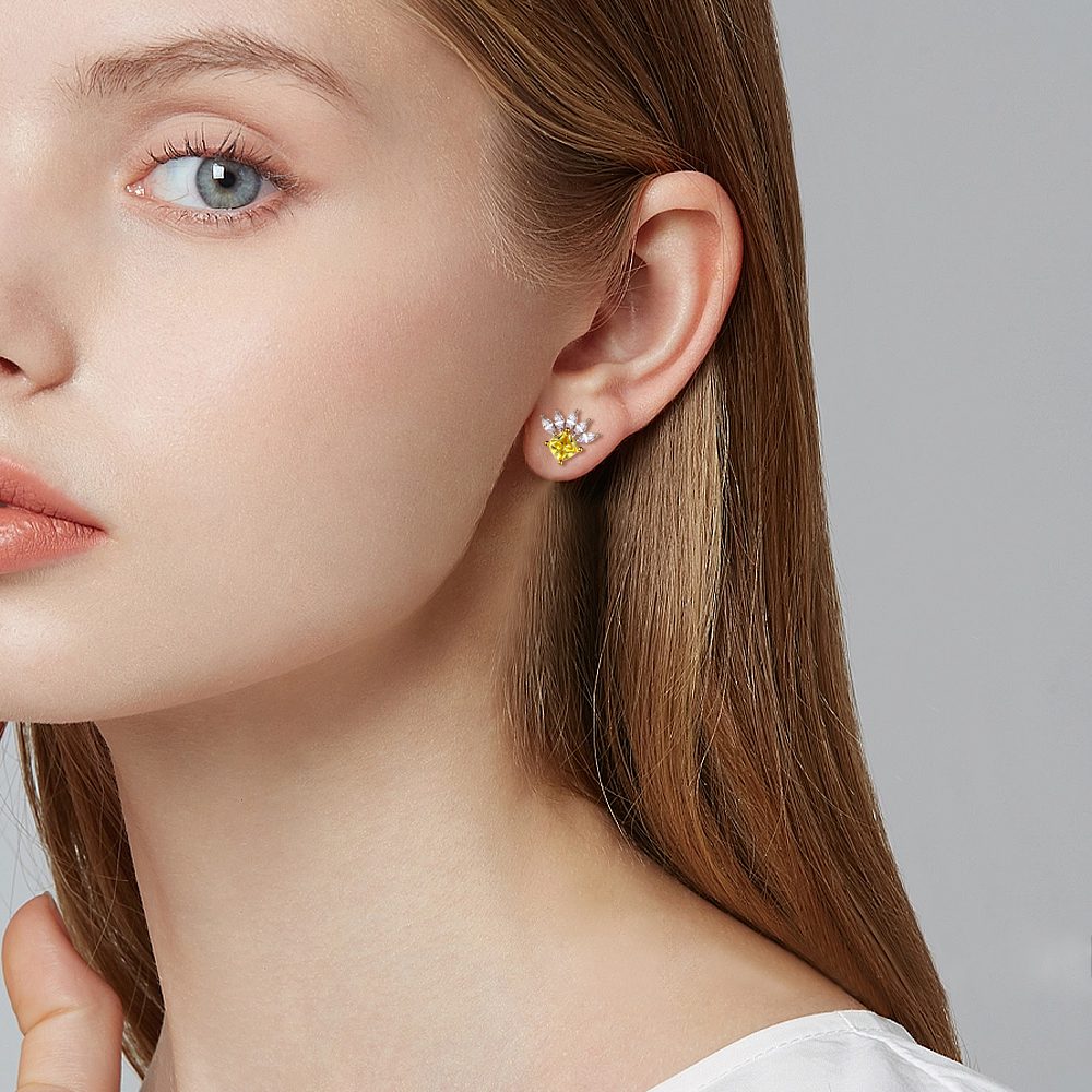 Trillion yellow and white Earring