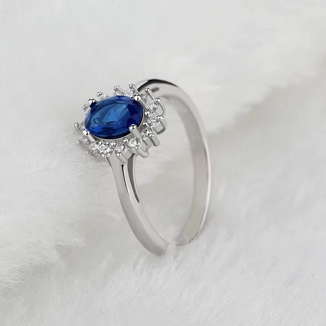 Blue Stone Solitaire Silver Ring
