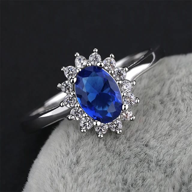 Blue Stone Solitaire Silver Ring