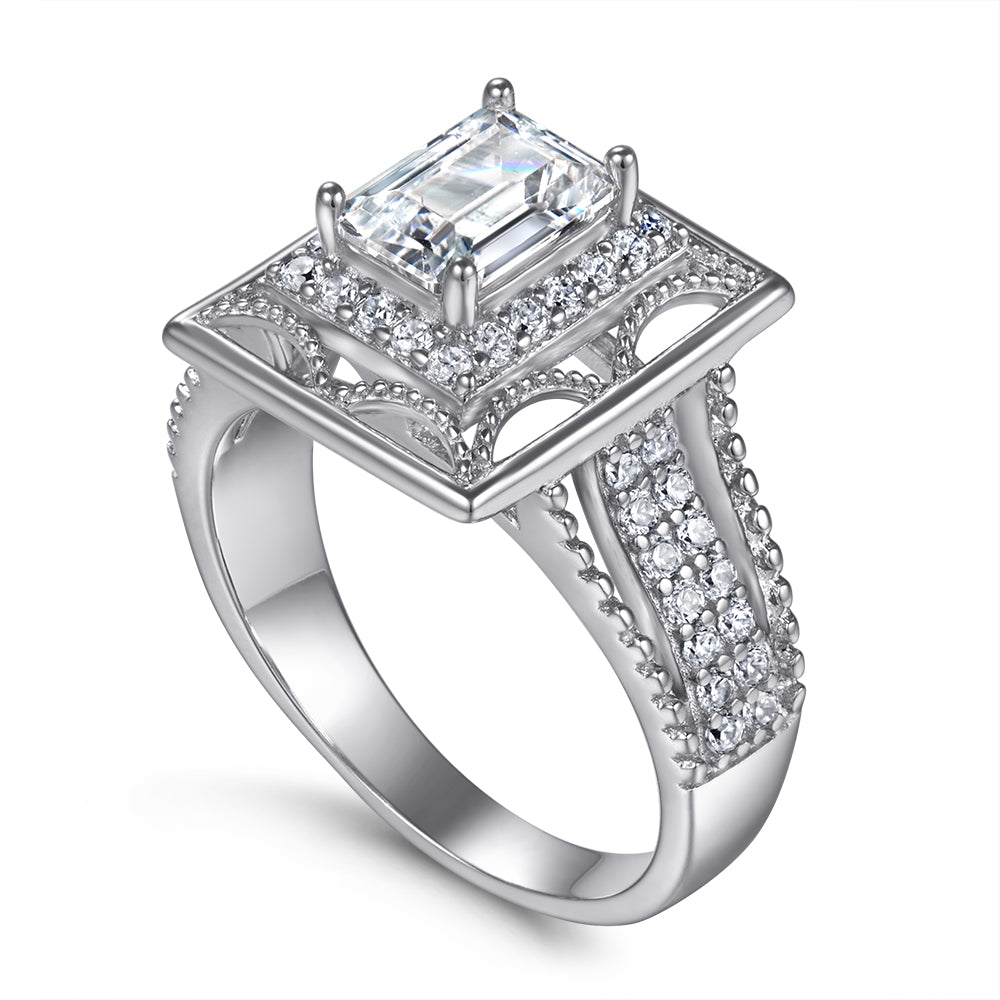 Emerald cut solitaire zircon ring