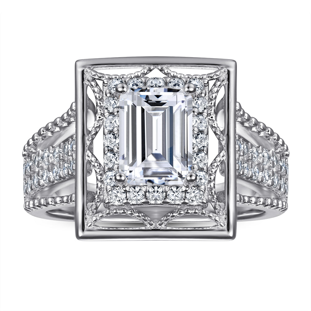 Emerald cut solitaire zircon ring